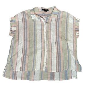 SANCTUARY SHORT SLEEVED Striped Button-Up Blouse Size Small